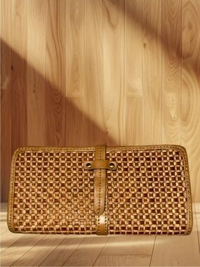 Patricia Nash Woven Leather Checkbook Wallet Vintage Distressed